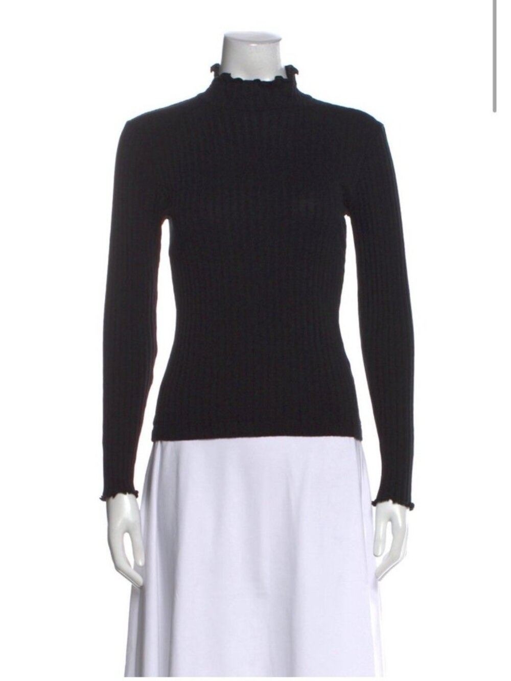 A.P.C. Authentic Solid Black Long Sleeve Ribbed Knit Mock Neck Top Small